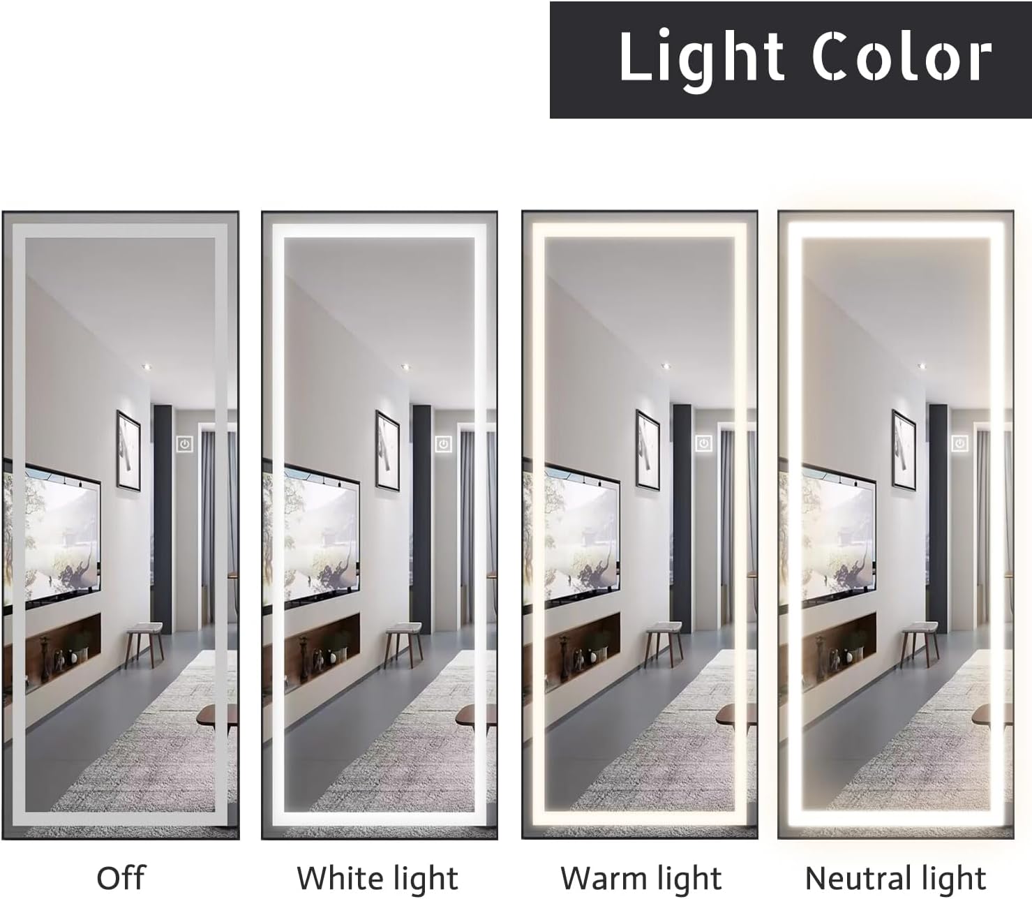 65x22 inch Framed Led Mirror for Wall Color Changing Free Standing Full Length Mirror