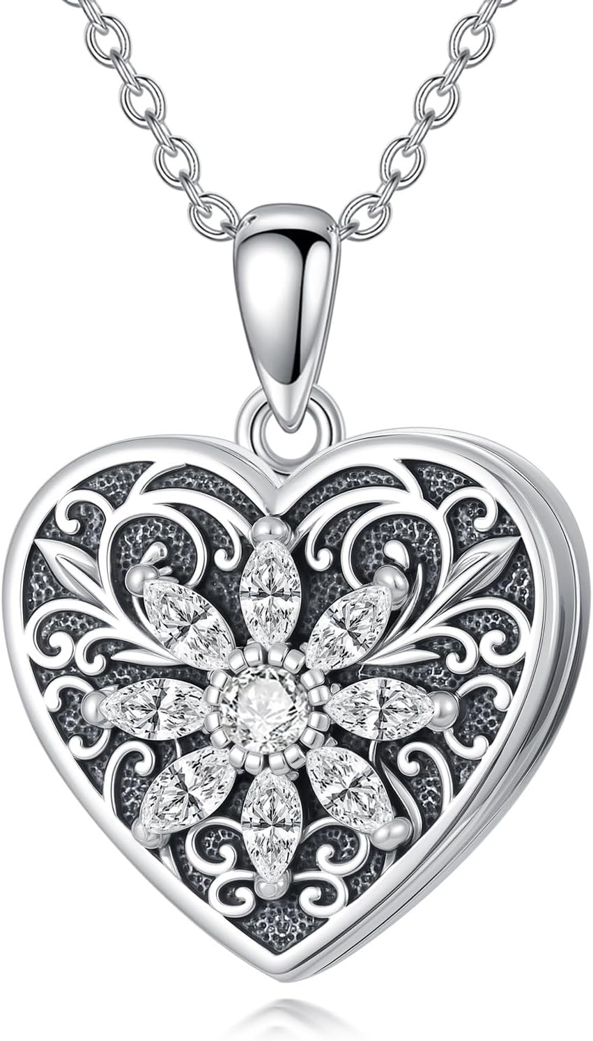 925 Sterling Silver Heart Locket Necklace for Women That Hold Pictures Ladies Jewelry Gifts