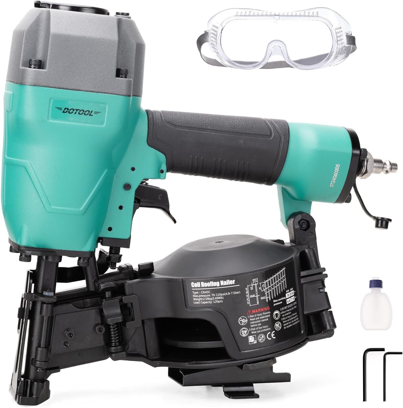 DOTOOL Roofing Nailer CN45C 15 Degree 3/4-Inch to 1-3/4-Inch Roofing Nail Gun Pneumatic Coil Nailer 120 pcs Load Capacity