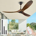 52 Inch Ceiling Fans without Light, Outdoor Ceiling Fans for Patios with Remote Control, 3 Propeller Blade, Quiet Reversible DC Motor, Large Airflow Wood Ceiling Fan for Exterior Porch