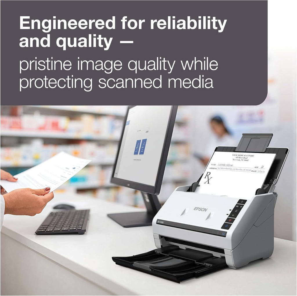 Epson DS-530X Color Duplex Desktop Document Scanner, up to 45 ppm, USB Connectivity, 100-Page Auto Document Feeder (ADF), Twain and ISIS Drivers