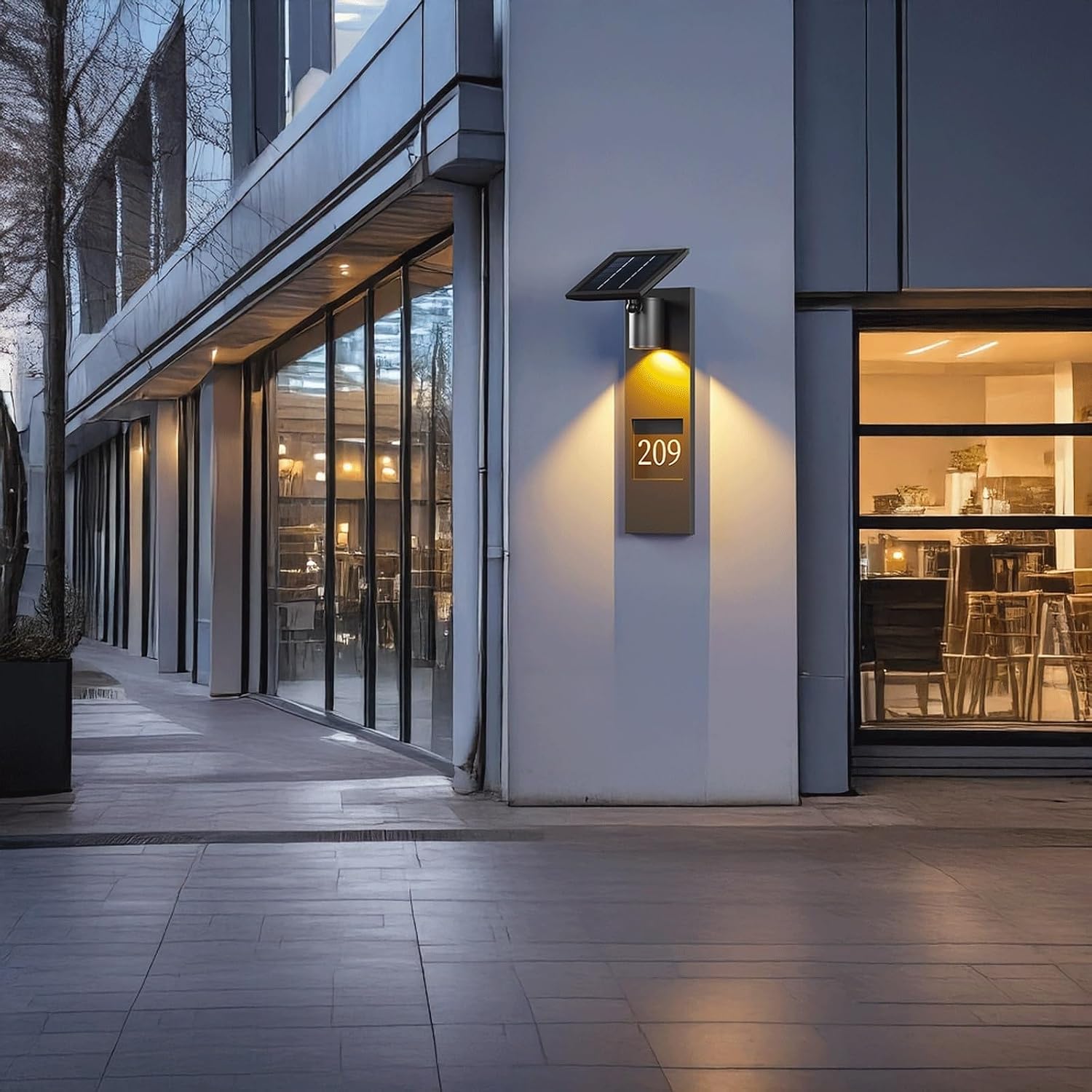 Solar Address Wall Light, Modern Black Stainless Steel House Number Lamp, IP65 Waterproof Dusk to Dawn Exterior Fixture for Villa Garden Patio Porch Entryway Gate Driveway Cottage