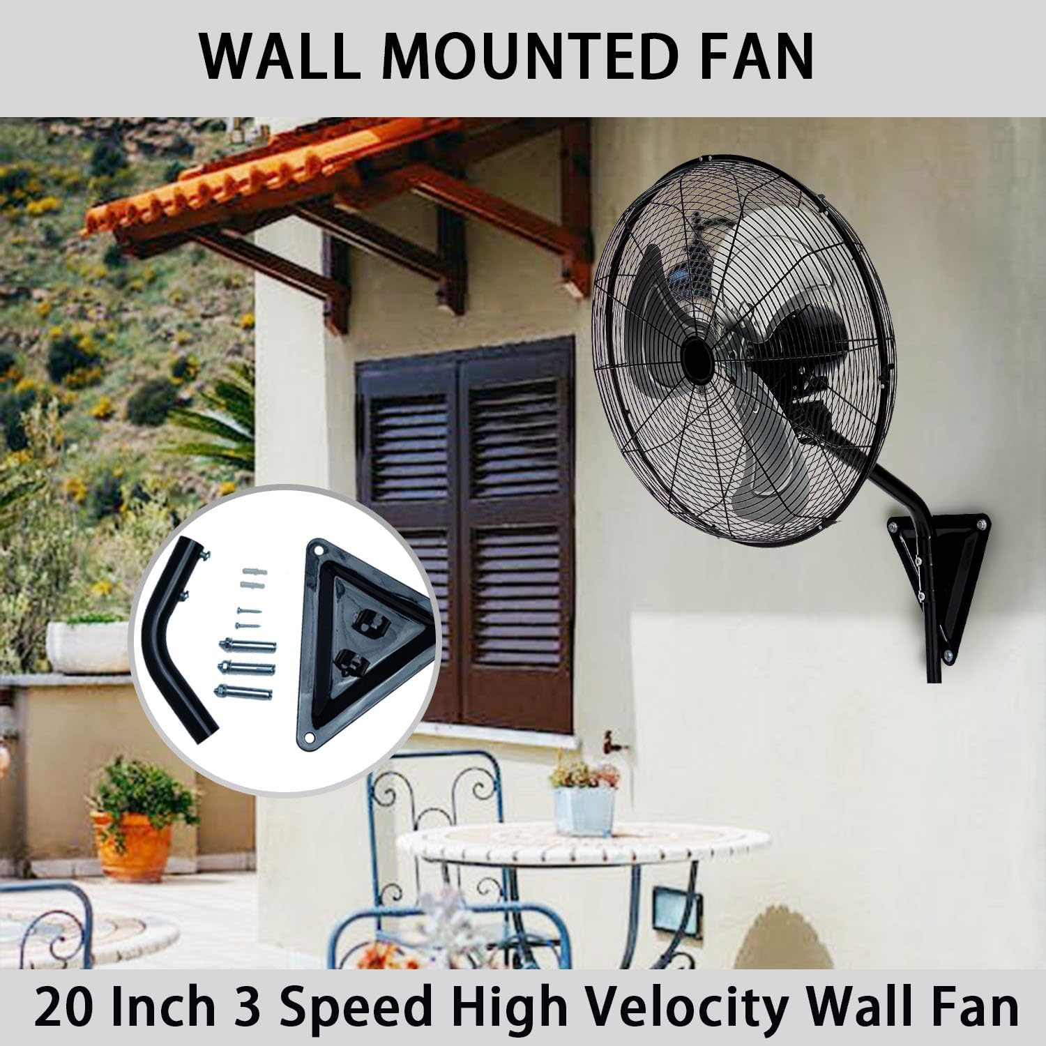 2 Pack 20' Wall Mount Fan, 7100CFM Heavy Duty Wall Fan with 3-Speed & Adjustable Tilt, High Velocity Industrial Oscillating Fans for Garage, Factory, Patio, Porch, Shop & Commercial Use - ETL Listed