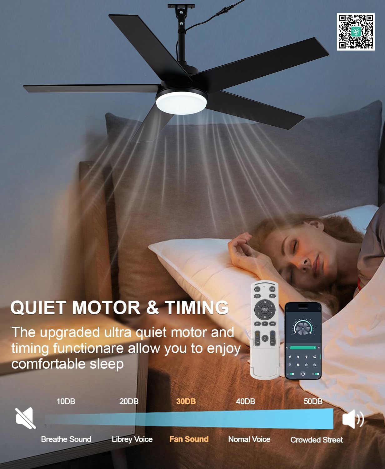 42'' Walnut Waterproof Gazebo Fans with Lights Remote App Control,IP65,6 Speed Reversible 3-Blade Plug-in Outdoor Hanging Fan for Indoor,Patios,Pergola,Garage,Deck,Coastal