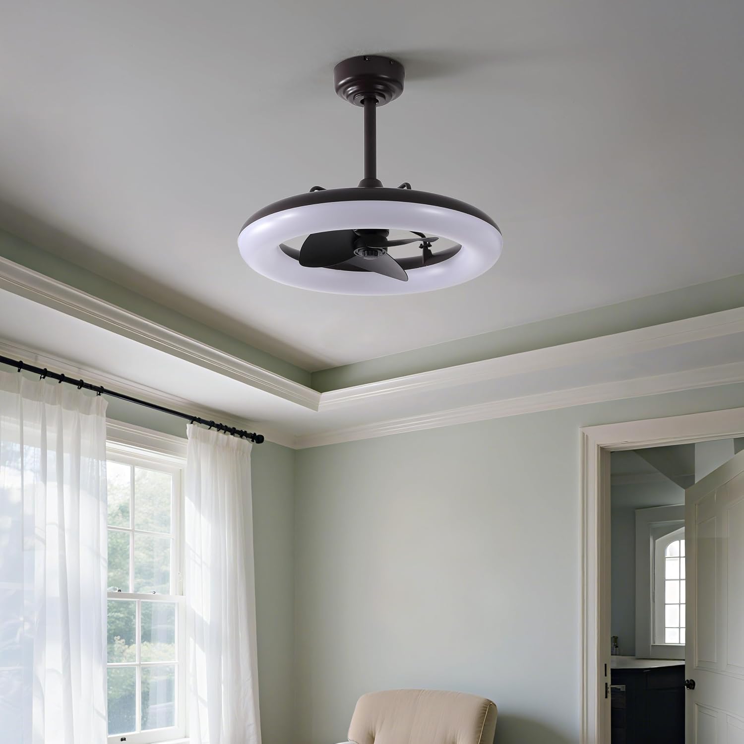 OVAL AIR AIR8001A Piero 21.5' Contemporary Minimalist 6-Speed Metal Mobile-App/Remote-Controlled Dimmable Smart Integrated LED Ceiling Fan Bedroom, Living Room, Dining Room, Deep Espresso Bronze