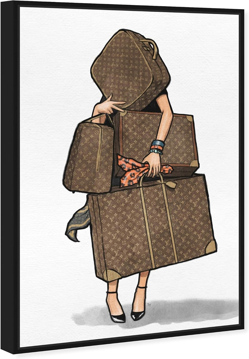 The Oliver Gal Artist Co. Fashion and Glam Framed Wall Art Canvas Prints, Bags-Orange' Travel Essentials Home Décor, 16 in x 24 in, Brown, White