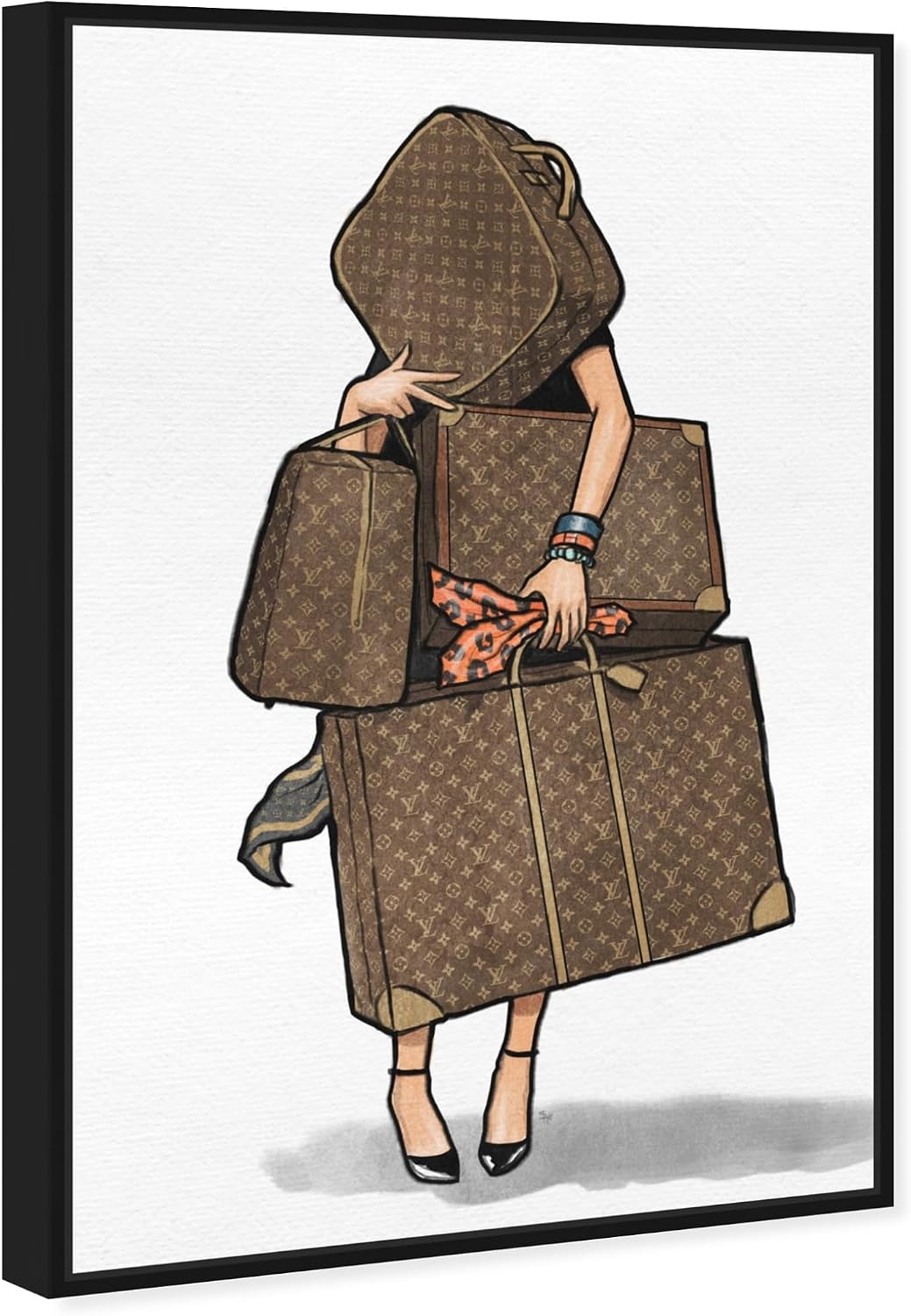 The Oliver Gal Artist Co. Fashion and Glam Framed Wall Art Canvas Prints, Bags-Orange' Travel Essentials Home Décor, 16 in x 24 in, Brown, White