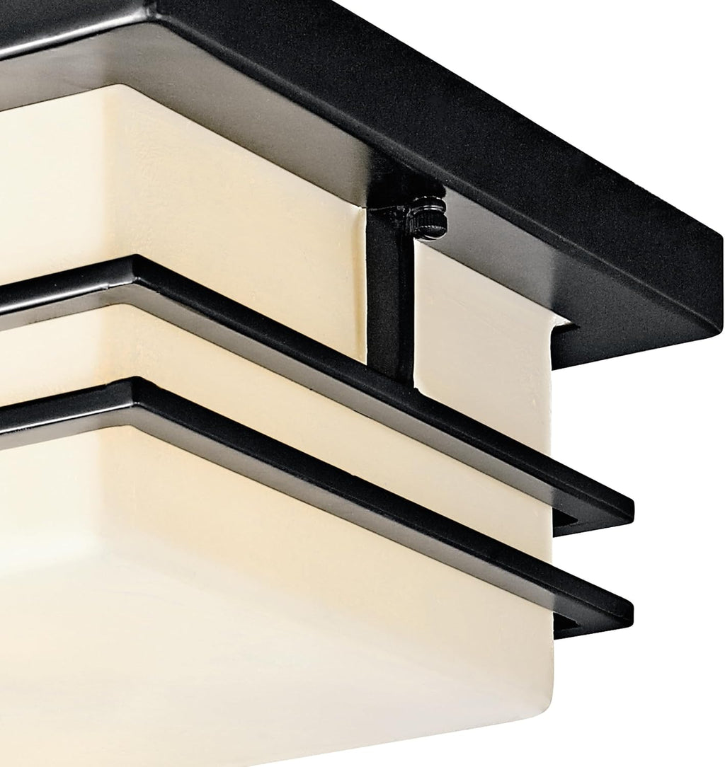 Kichler Tremillo 11.5' Outdoor Semi Flush Light in Black, 2-Light Exterior Ceiling Light with Satin Etched Cased Opal Glass, (11.5' W x 6.5' H), 49206BK