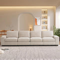 TEKAMON 128' Modular Sofa Couch with Large Seats Storage, Chenille Sofa,Modern Comfy 4-Seater Couch for Living Room, Office, Deep Seat, Wide Armrest, Side Pockets, USB Port, Removable Covers, Beige