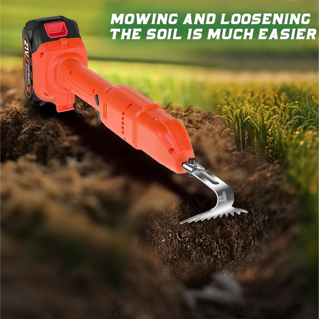 Cultivator Hoe,Cordless Tiller Cultivator with Telescopic Pole,Cultivator Garden Tool with Rechargeable Lithium Battery & Telescopic Pole,2 in 1 Gardening Tools & Rake,for Loosening Soil and Weeding