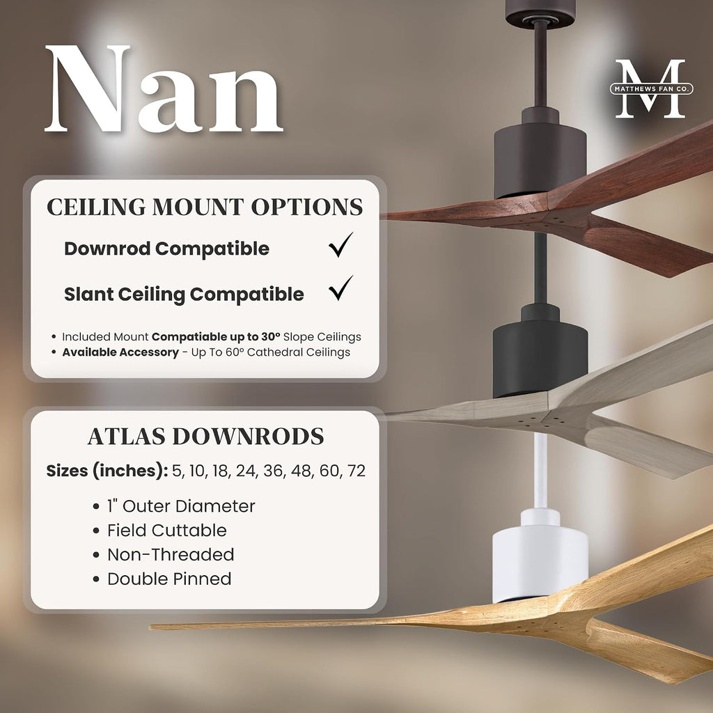 Matthews NK-BK-LM-52 Nan Damp Rated 52' Ceiling Fan with Remote and Wall Control, 3 Solid Wood Blades, Silent DC Motor, Matte Black with Light Maple Tone