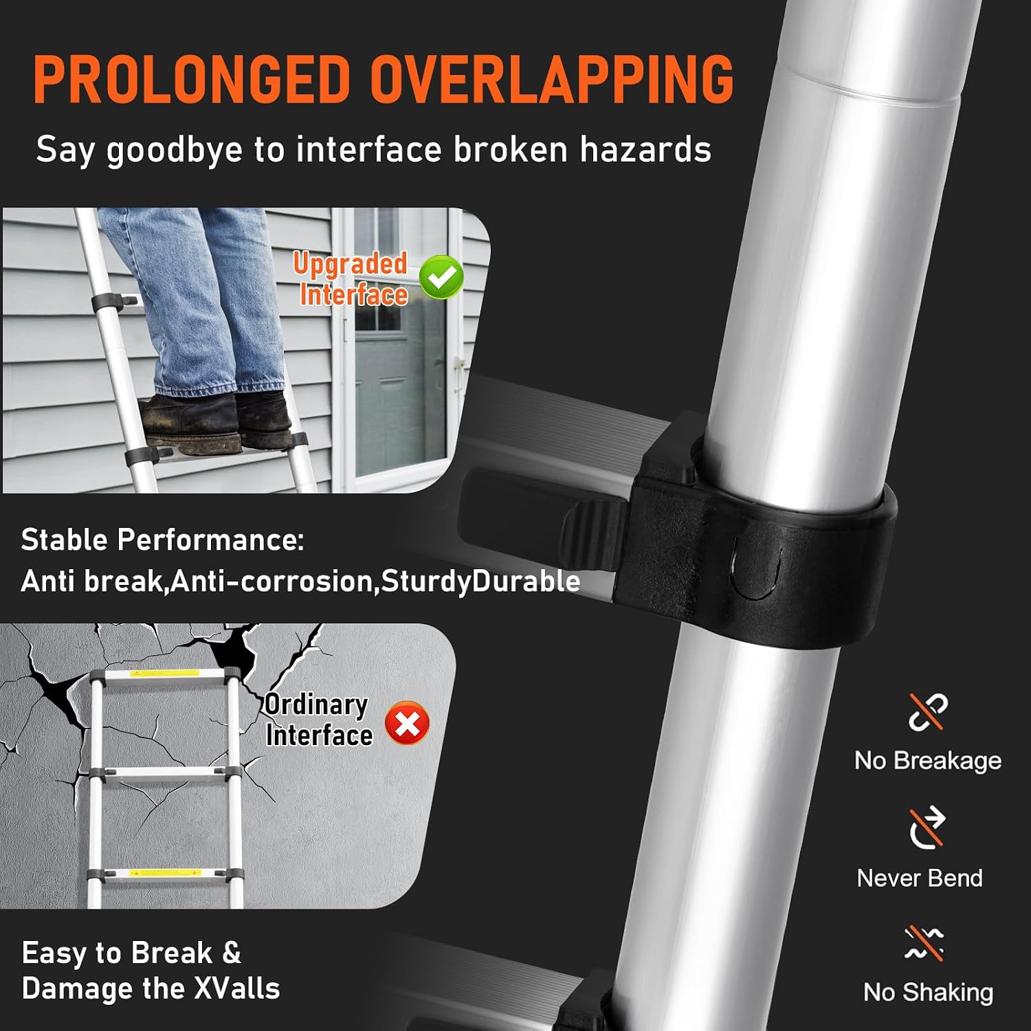 Telescoping Ladder 23.3FT Aluminum Lightweight Extension Ladder 330 Lbs Heavy Duty Non-Slip Feet Portable Folding Ladder Multi-Purpose Collapsible for Home RV Attic Outdoor Use (23.3 FT)