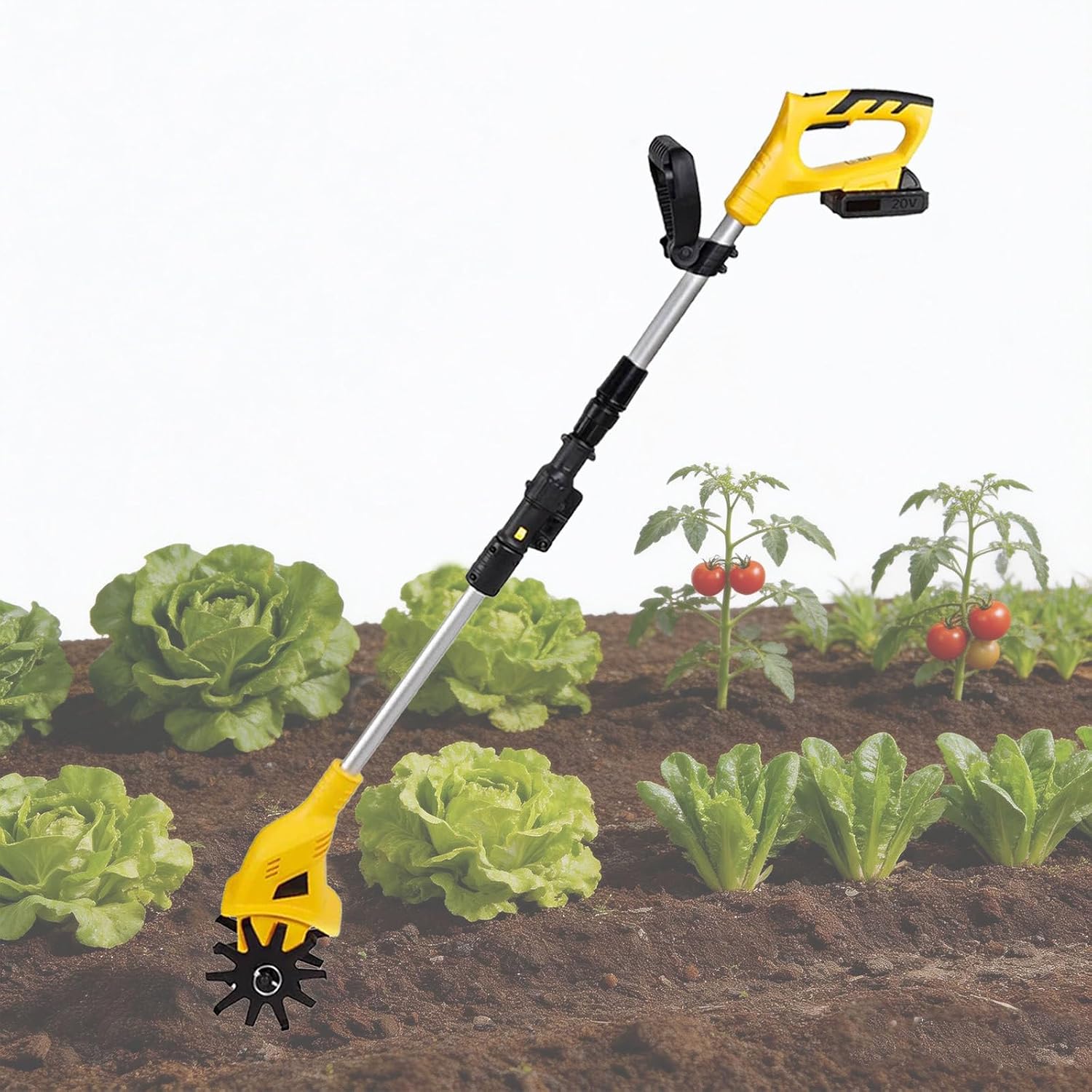 Electric Garden Tiller with 250 RPM,20 V Cordless Tiller Cultivator,Battery Powered Garden Cultivator, Portable Handheld Electric Tiller for Lawn, Yard and Soil Cultivation 2Battery