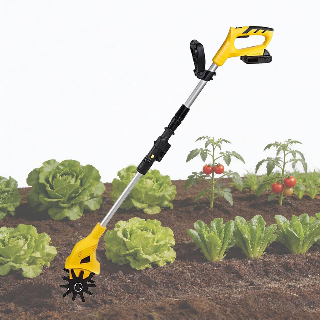 Electric Garden Tiller with 250 RPM,20 V Cordless Tiller Cultivator,Battery Powered Garden Cultivator, Portable Handheld Electric Tiller for Lawn, Yard and Soil Cultivation 1Battery