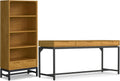 SIMPLIHOME Banting Desk and Bookcase Bundle - 72 inch Wide Solid Wood Desk with Drawers and 30 inch Wide 4-Shelf Bookcase in Oak, Modern Industrial Home Office Furniture (Set of 2)
