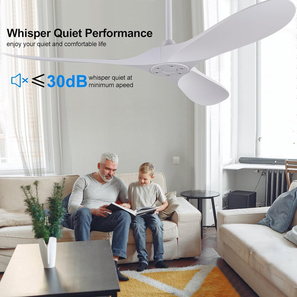 60 Inch White Ceiling Fan with Remote Control, 6 Speed Energy Saving Quiet Reversible DC Motor, Modern White Ceiling Fans without Lights for Indoor Outdoor Bedroom Study Patios Courtyard