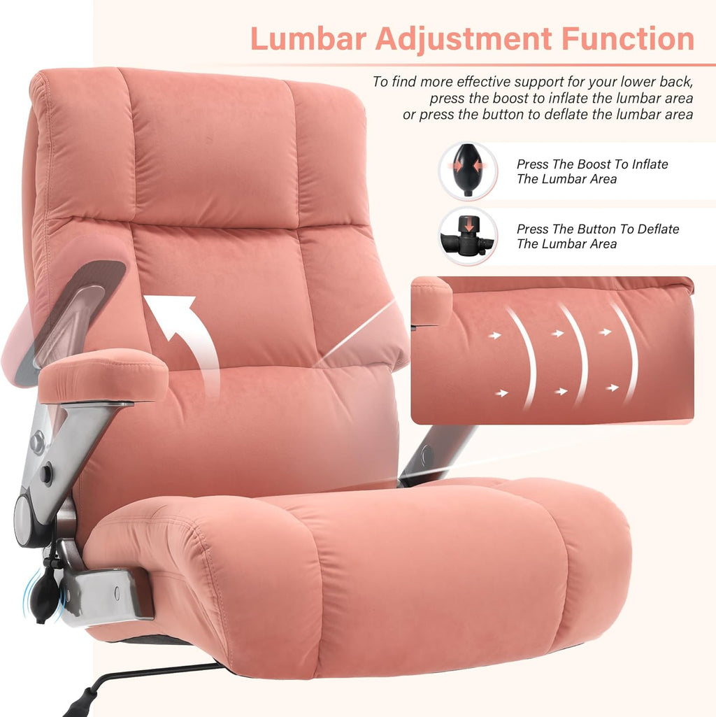 Big and Tall Office Chair 700lbs- Executive Desk Chair with Adjustable Lumbar Support 3D Flip UP Arms- Heavy Duty Quiet Wheels Metal Base Ergonomic Computer Chairs, Pink