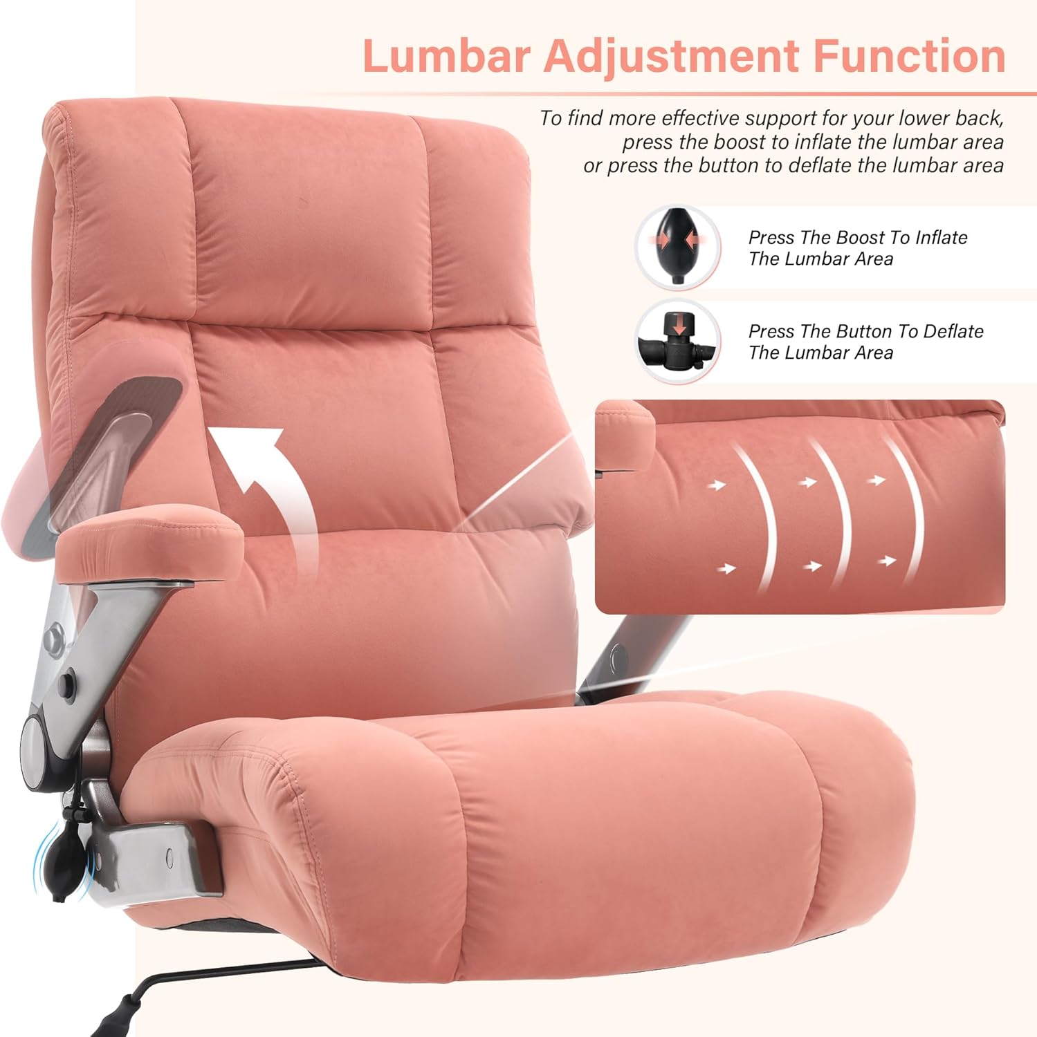 Big and Tall Office Chair 700lbs- Executive Desk Chair with Adjustable Lumbar Support 3D Flip UP Arms- Heavy Duty Quiet Wheels Metal Base Ergonomic Computer Chairs, Pink