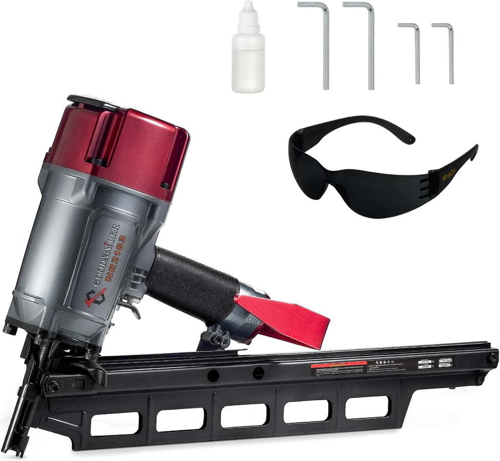 NR2183 Framing nailer 21 Degree Plastic Strip Nailer 2-Inch up to 3-1/4-Inch Plastic Collated Full Head Framing Nails Steel Magazine Light Weight Fast Speed