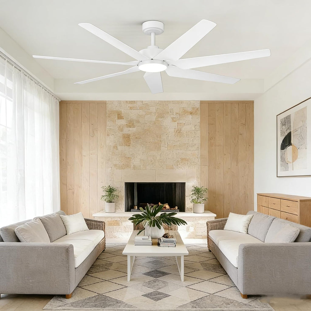65' Smart Ceiling Fan with Light, Alexa/Google/App Control, 7 ABS White Blades & High-CFM Quiet DC Motor, Energy Efficient Modern Indoor/Outdoor Fan,Dimmable LED for Bedroom, Covered Patio, Porch