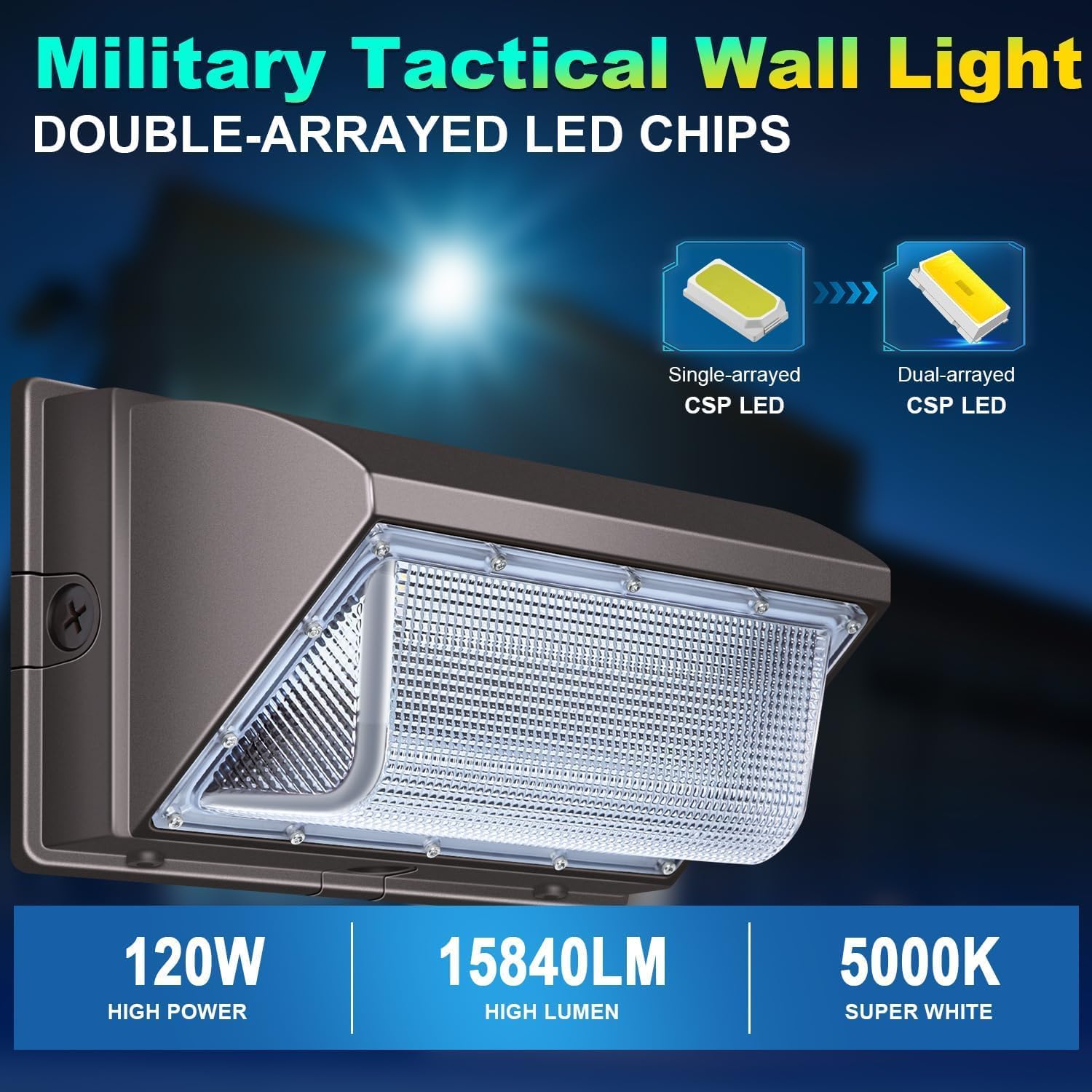 ledmo LED Wall Pack Light with Photocell, 120W Dusk to Dawn Outdoor Commercial Security Lighting, 5000K IP65 Waterproof 15840LM 6 Pack