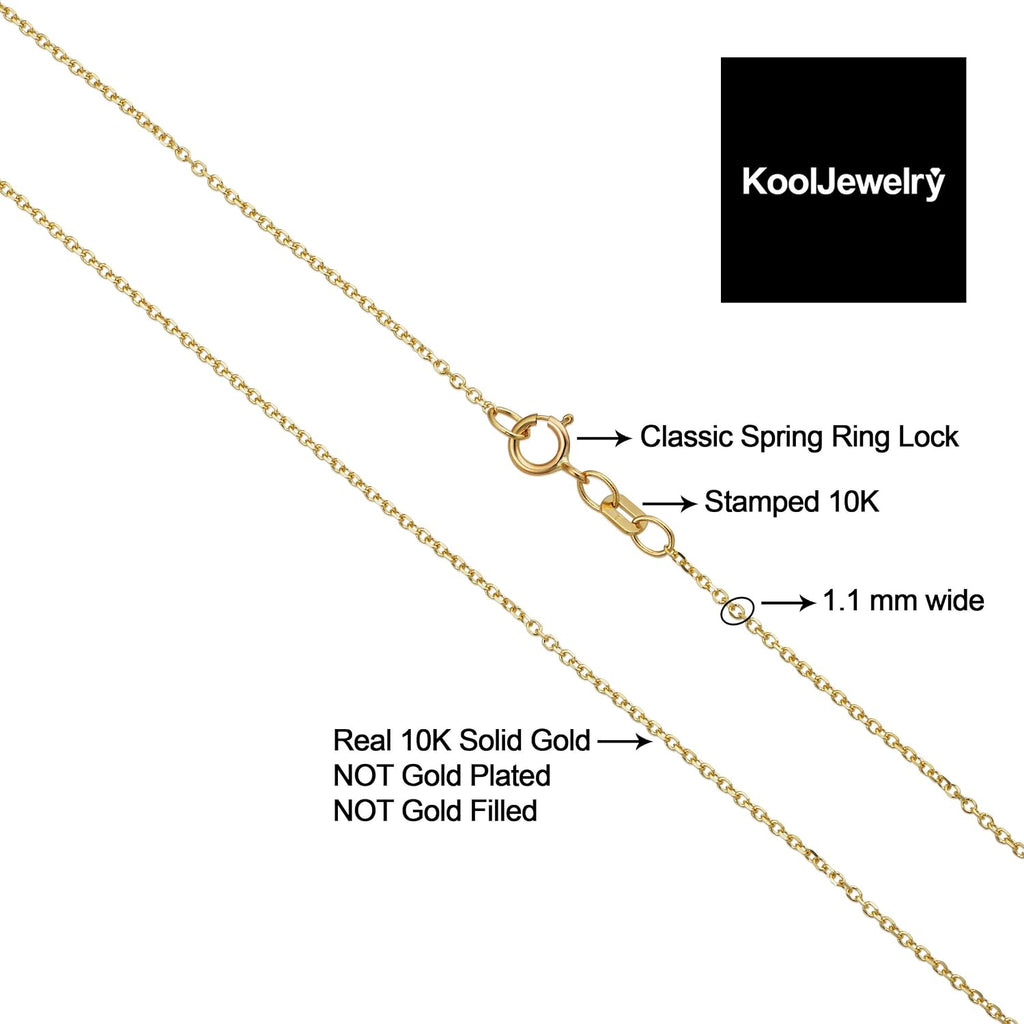 KoolJewelry 10k Yellow Gold 1.1 mm Cable Chain Necklace for Women (16, 18, 20, 24 or 30 inch)