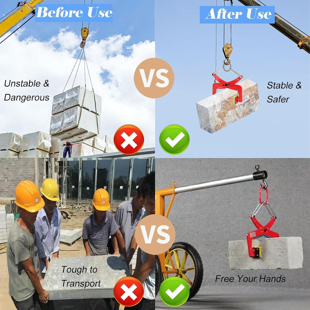 Heavy-Duty Red Stone Lifting Clamps with Rubber Non-Slip Chuck, Adjustable 6-18cm Opening, Ideal for Lifting Granite, Marble, and Hollow Tiles, Plate Vertical Clamp.