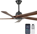 52 Inch Solid Wood Ceiling Fan No Lights, Remote and APP Control, DC Motor, 6-speed Reversible, for Bedroom, Living Room, Office, Dark Walnut