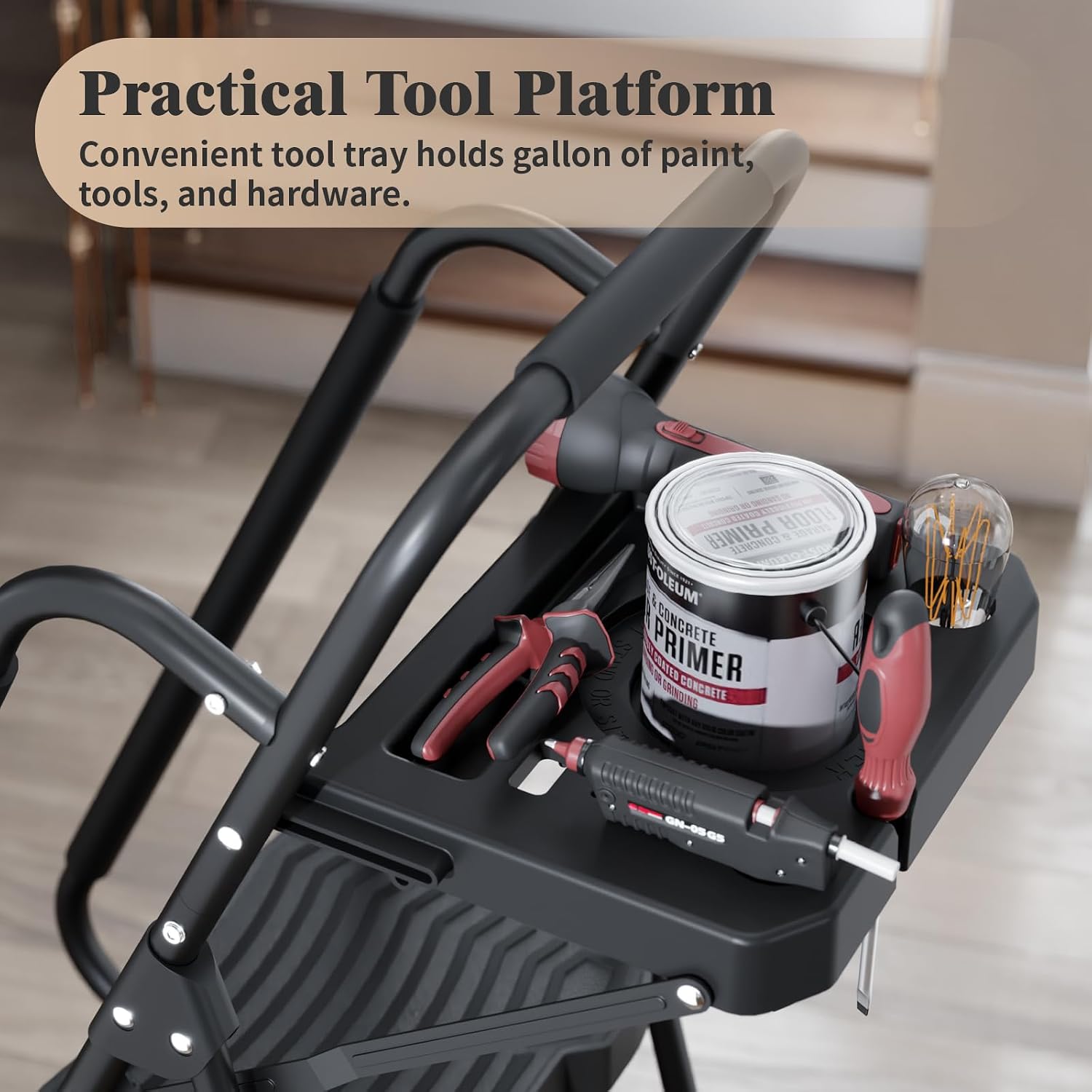 KINGRACK 5 Step Ladder with Tool Platform, 900 lbs Sturdy Step Stool with Handrail, Folding Steel Ladder with Wide Pedal, Safety Ladder for Adults Home Outdoor Painting Garage Office