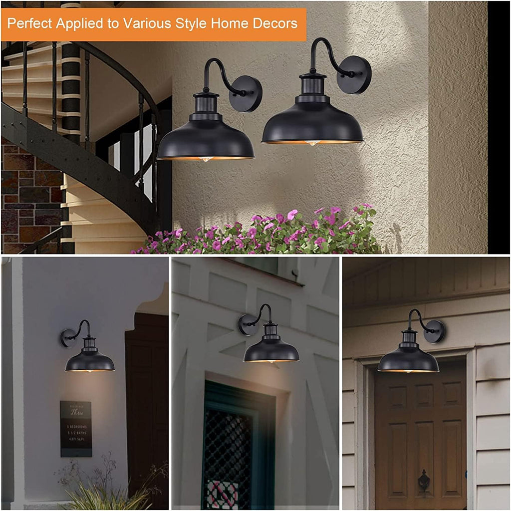 Outdoor Barn Lights, Farmhouse Outdoor Wall Sconces, Rustic Exterior Wall Mount Lights, Vintage Outside Lighting Fixtures, Industrial Black Gold Lanterns for Porch Garage Patio, 4 Pack