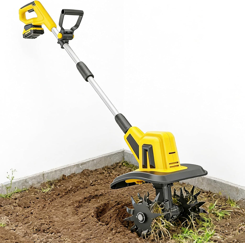 20V Cordless Electric Tiller,270 R/min,4 Steel Blade,Handheld Lightweight Gardening Rototiller,8' Tilling Width and 63' Depth,for Lawn Soil Cultivation 2000mAh