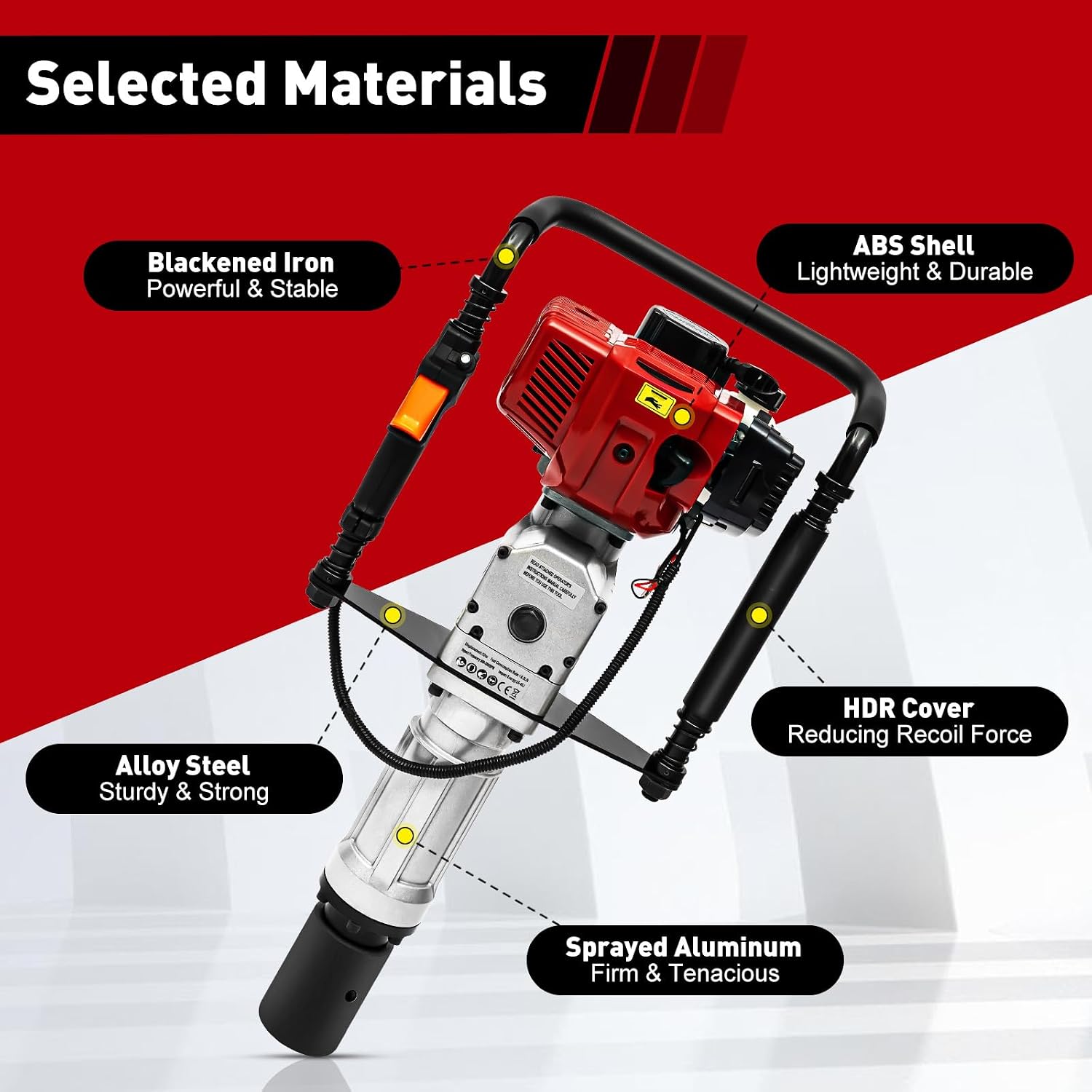 52CC 2 Stroke Gas Powered T-Post Driver, 1900W Gas Post Pounder Pile Driver, Single Cylinder Air Cooled Fence Post Driver Hammer with Hand Pull Start & 0.26 Gal Fuel Tank for Gardening Road Fencing