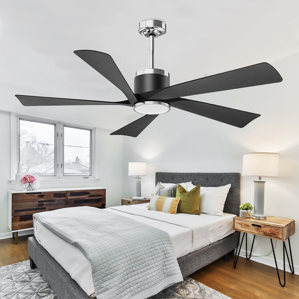 TXCSLY 52'' Ceiling Fans with Lights, Modern Ceiling Fan with Remote Control, Indoor Outdoor Ceiling Fan for Living Room,Bedroom 5 Blade 3 Color Tempearture (Black)
