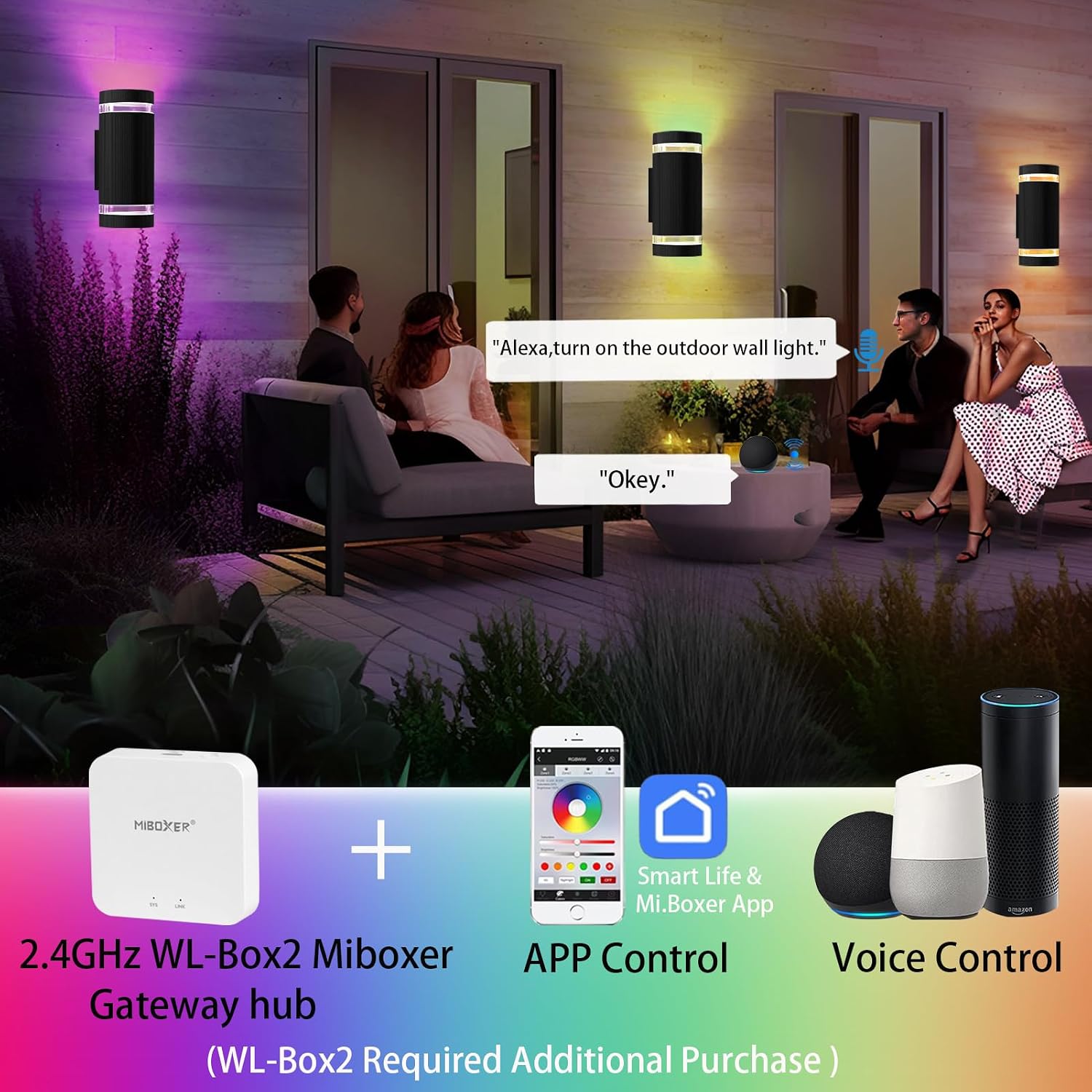 iYogaled RGB Outdoor Wall Lights with RF Remote Control, Color Changing Porch Light, Up and Down Smart Wall Sconces with 2700k- 6500k RGB+CCT and 32 Modes-ETL Listed (2 Pack)