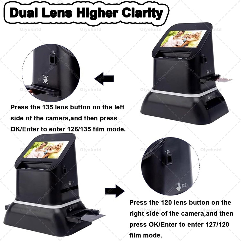 120 High Resolution Film Slide Scanner, for 35mm, 135,126,127 Negatives & Slides to Digital JPEG, Professional Film Scanner Supports Image Preview & Editing
