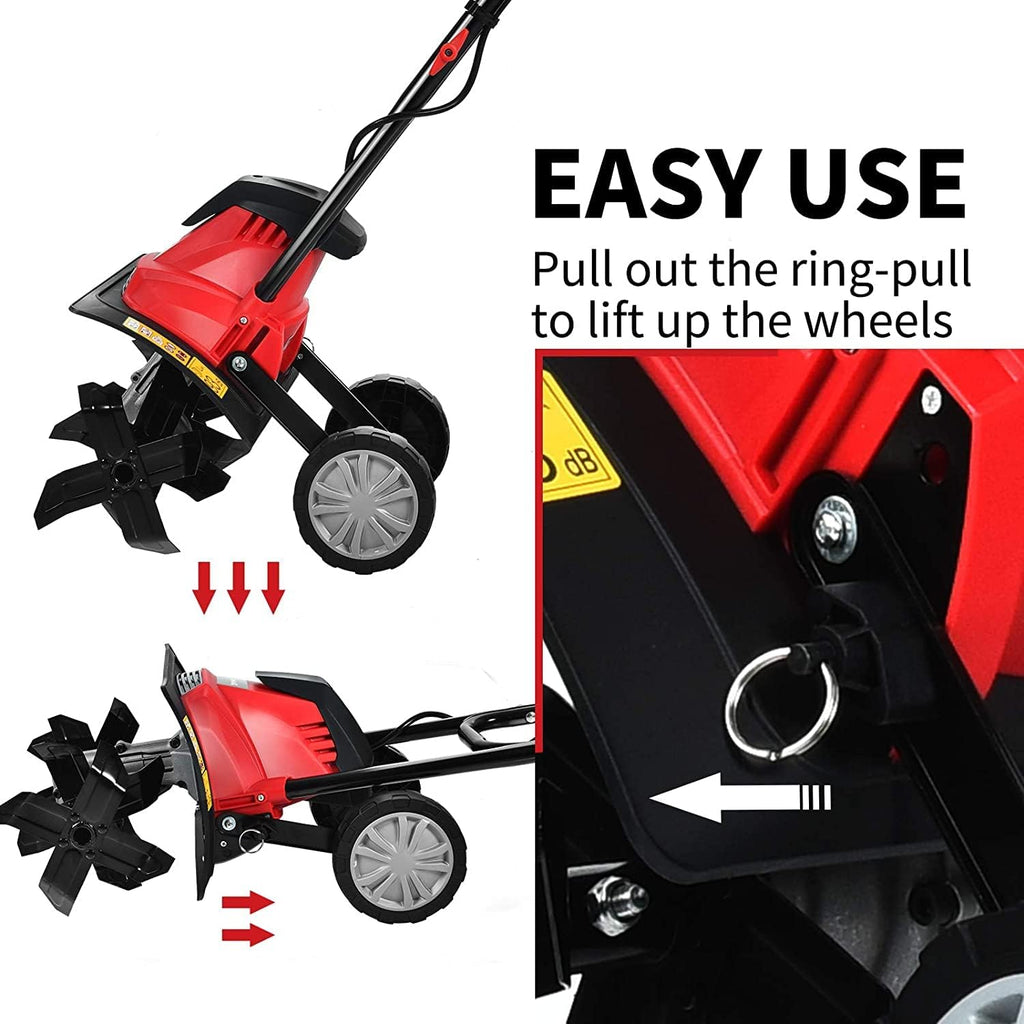 GRAFFY 10 Amp Electric Garden Tiller, Rototillers Tool with 14 Inch Tilling Width & 9 Inch Working Depth, Corded Electric Tiller and Cultivator for Garden, Lawn, Digging, Weed Removal