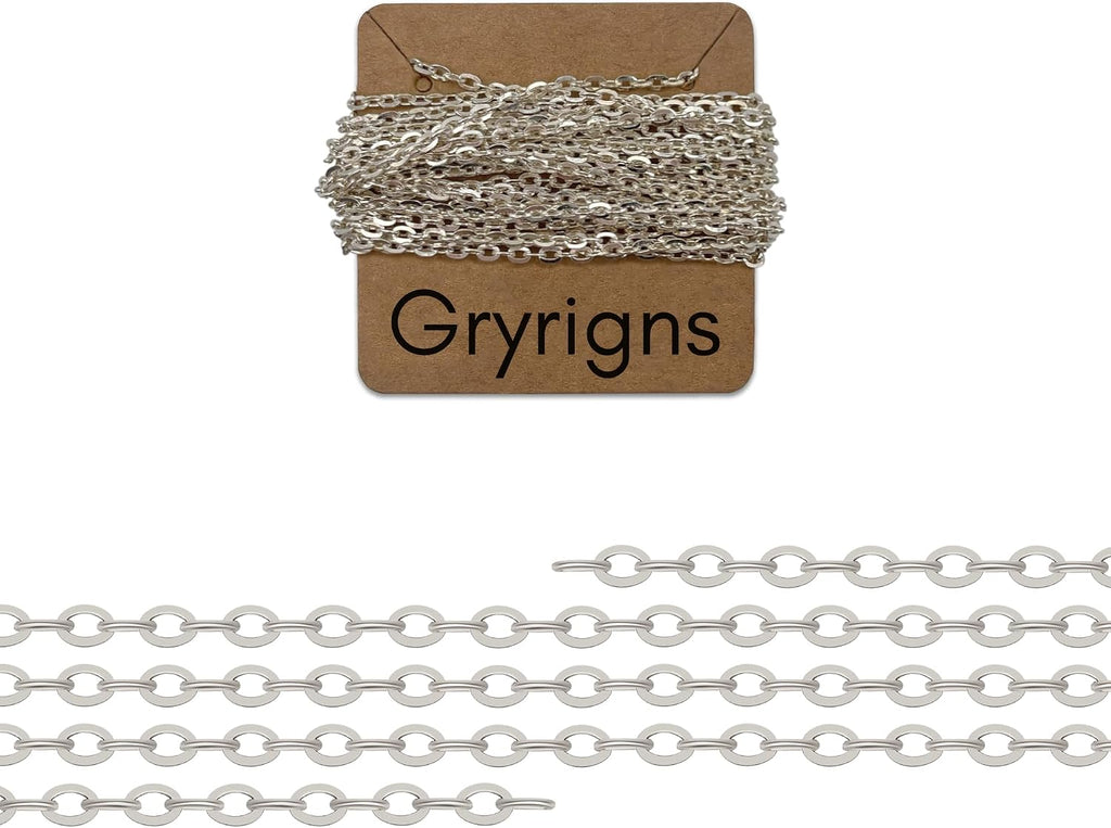 Gryrigns 5Feet 2.2mm 925 Sterling Silver Flat Cable Chain Link Bulk for DIY Craft Jewelry Making (12.50 Grams)