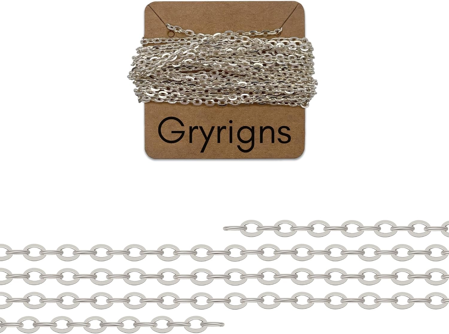 Gryrigns 10Feet 2.2mm 925 Sterling Silver Flat Cable Chain Link Bulk for DIY Craft Jewelry Making (24.99 Grams)