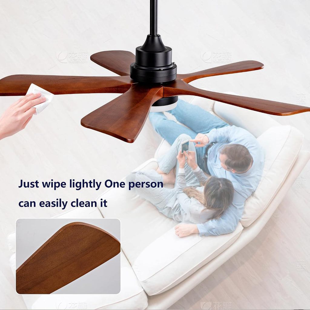 Black Ceiling Fans with Lights and Remote, 42 Inch Outdoor Ceiling Fan for Patios with Light 5 Blades Ceiling Fan Noiseless Reversible DC Motor, Wood Fan for Farmhouse YZ595