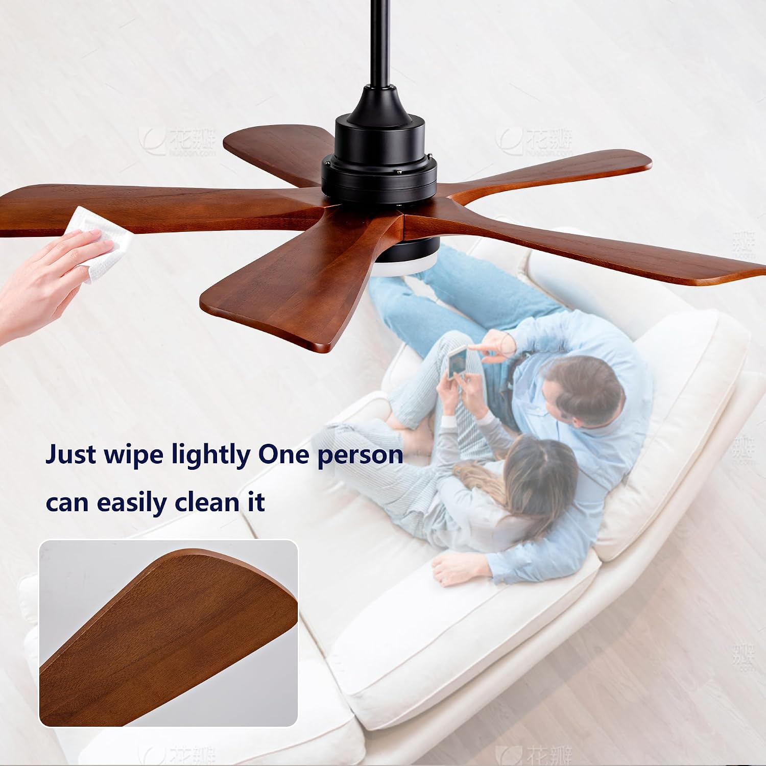 Black Ceiling Fans with Lights and Remote, 42 Inch Outdoor Ceiling Fan for Patios with Light 5 Blades Ceiling Fan Noiseless Reversible DC Motor, Wood Fan for Farmhouse YZ595