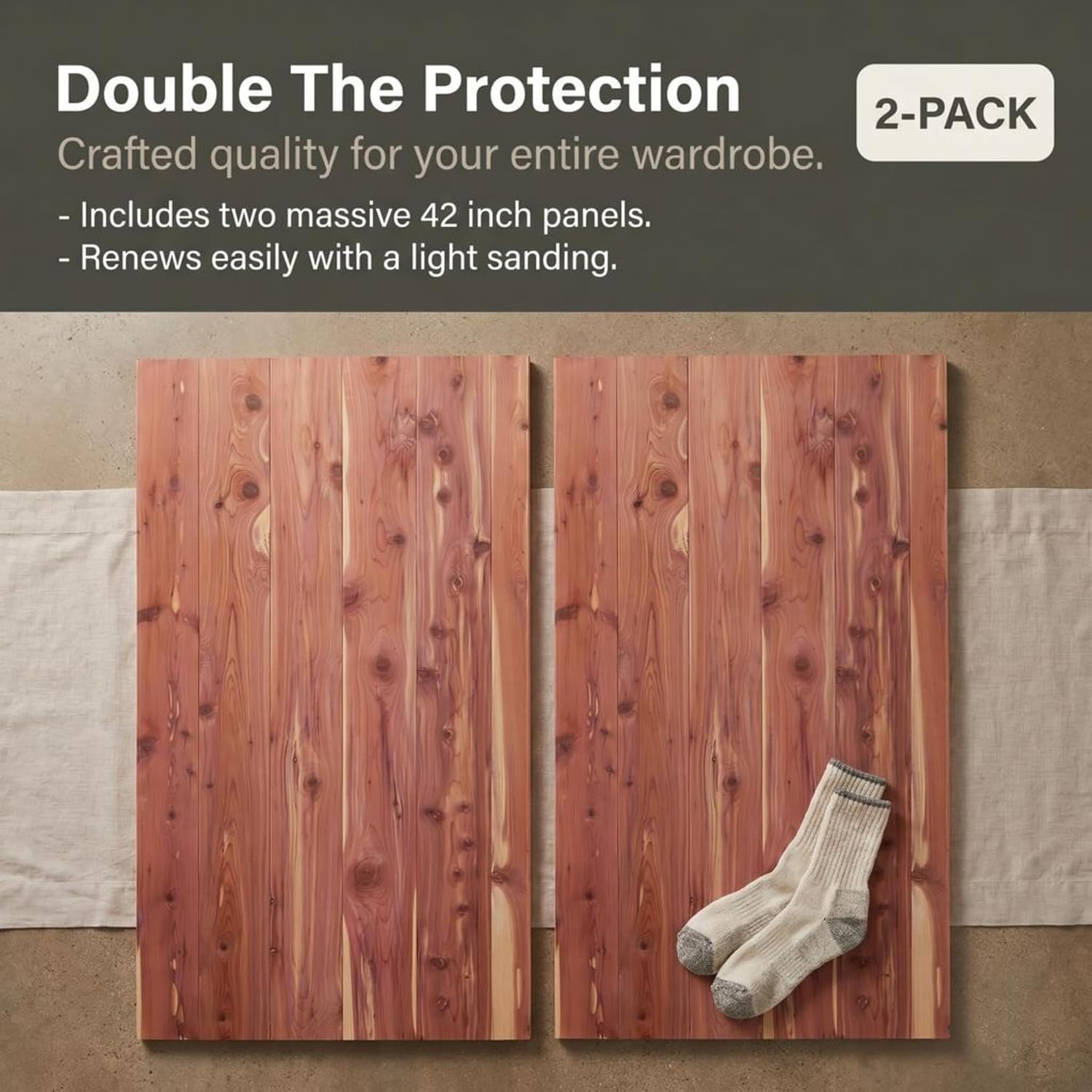 Household Essentials Cedar Fresh Cedar Panels for Closet 2 Pack, Bracket-Free with a Variety of Potential Uses, Natural