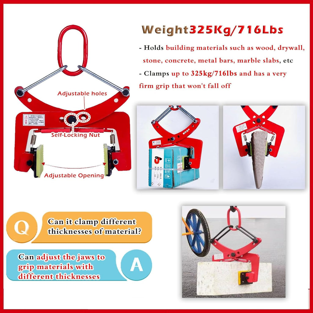 Feeding Mats Stone Carrying Clamps Heavy Duty, 573 617 716 Lbs Rock Clamp Lifter W/Rubber Pad For Marble/Concrete Curbs/Granite Slab, Block Lifting & Transporting Tool(Opening size3.9-11.8in/10-30C
