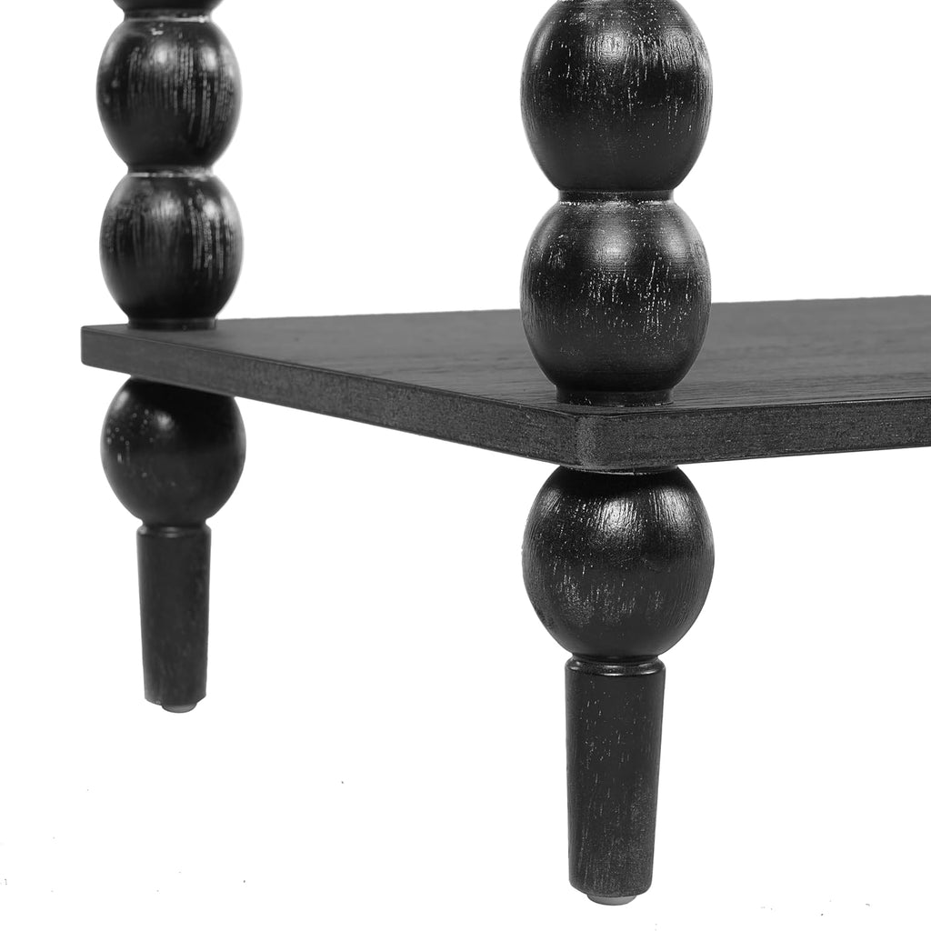 Christopher Knight Home Zeka Narrow Console Table with Storage, Wood Entryway Table with 2 Drawers and 1 Bottom Shelf, Retro Display Table with Unique Spherical Legs for Hallway, Living Room, Black
