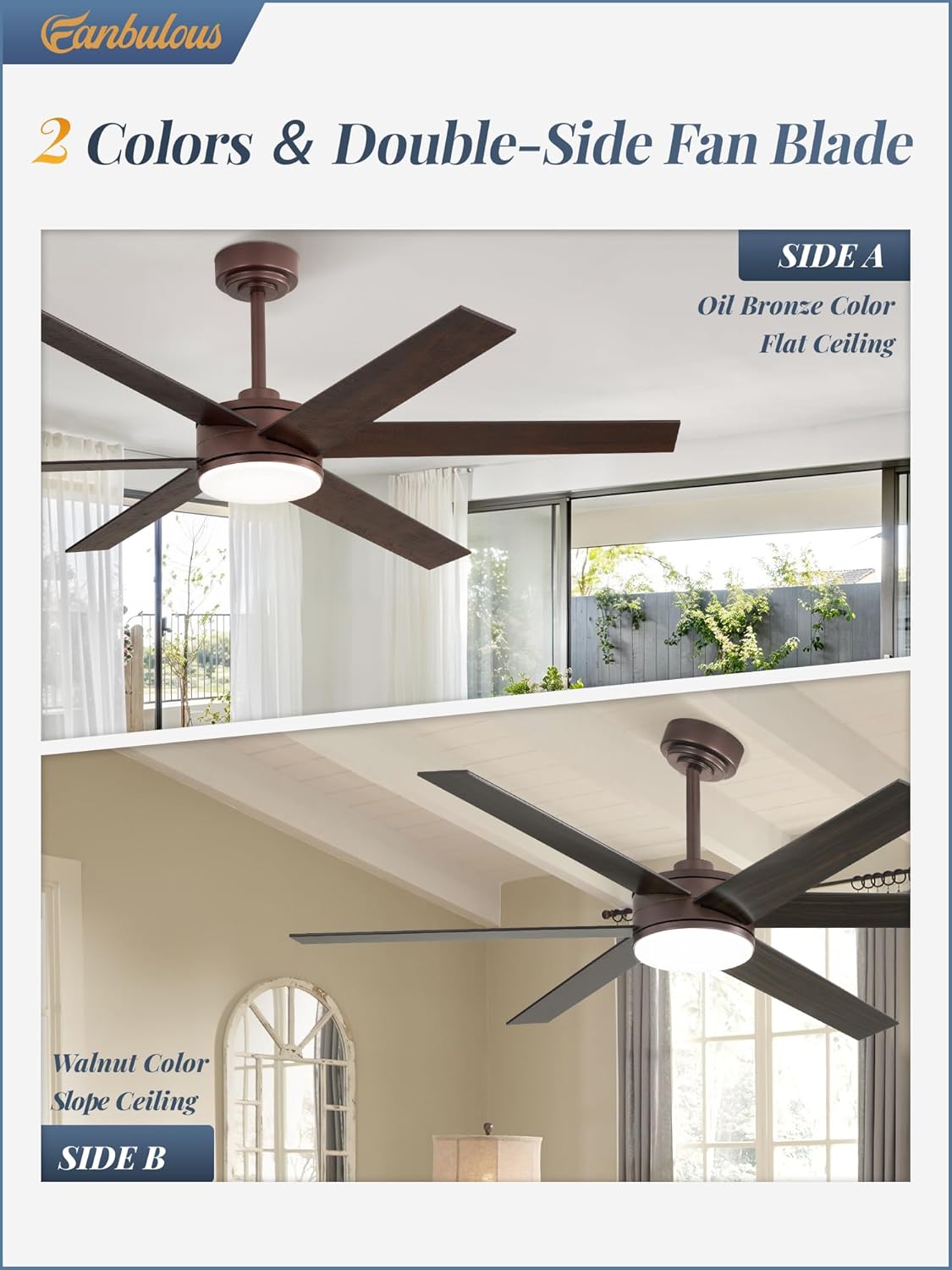 Fanbulous 56 Inch Ceiling Fans with Lights and Remote, Reversible 6 Blades, Dimmable, 3000K-6000K Adjustable, Outdoor Ceiling Fans for Patios, Large Ceiling Fan for Indoor or Covered Outdoor-Brown