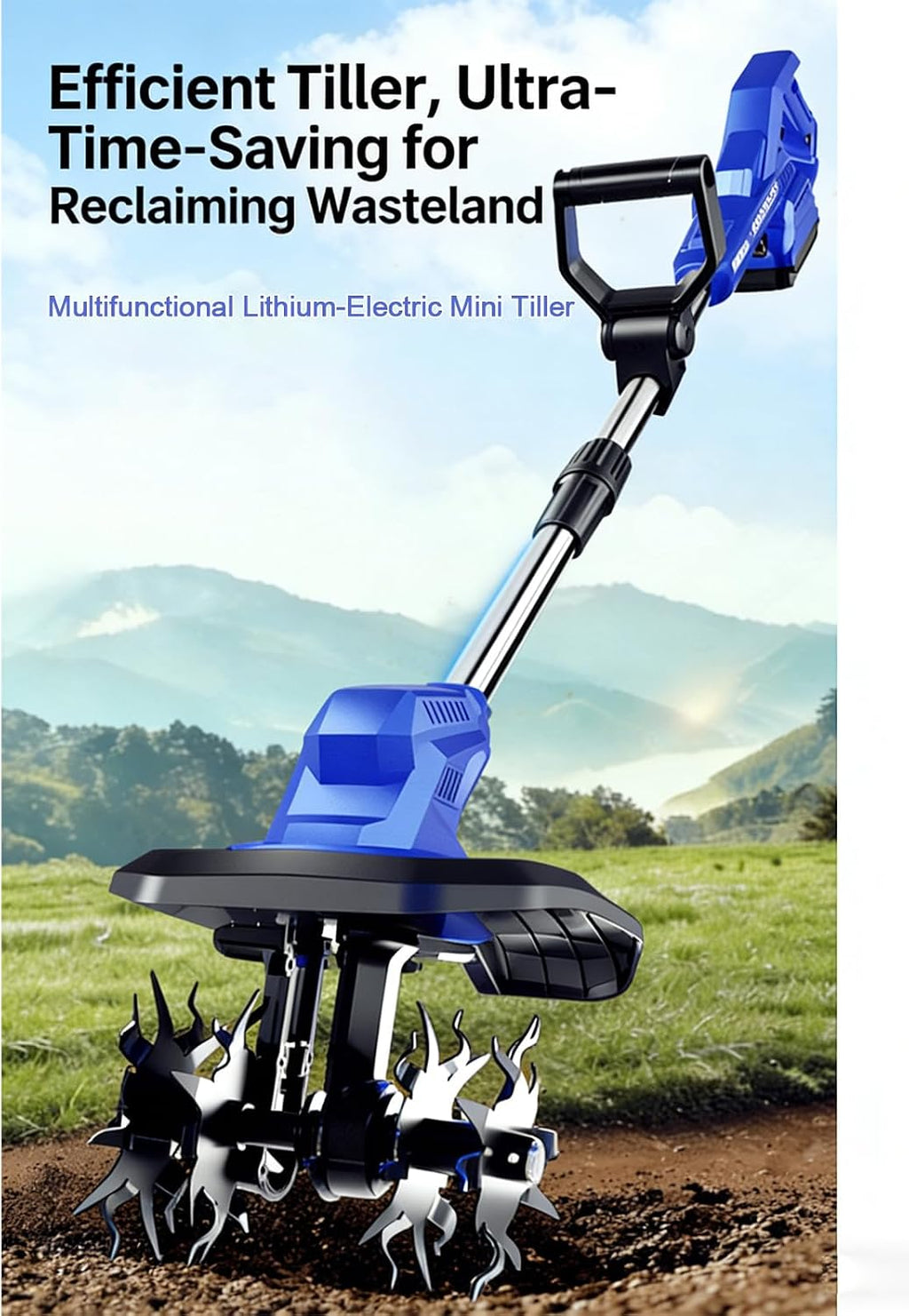 3-in-1 Soil Tiller,Electric Garden Rotavator ，With2 X 2600mahBattery, 4 Steel Blades, Foldable Cultivator Tool for Weeding and Loosening