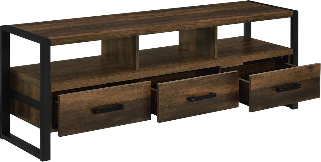 Coaster Home Furnishings - James - Engineered Wood - 60-Inch 3-Drawer TV Stand and Black Metal Finish - Living Room - Dark Pine - 704282
