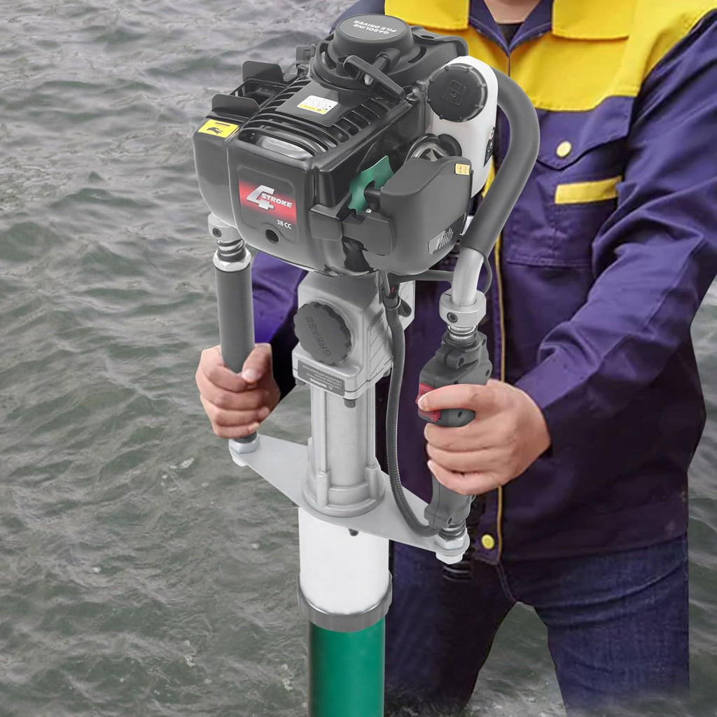 32.6CC 2 Stroke Gas Powered T-Post Driver, 0.9KW Gas Post Pounder Pile Driver, Single Cylinder Air Cooled Fence Post Driver with Hand Pull Start & 0.23 Gal Fuel Tank for Gardening (4-Stroke/ 37.7CC)