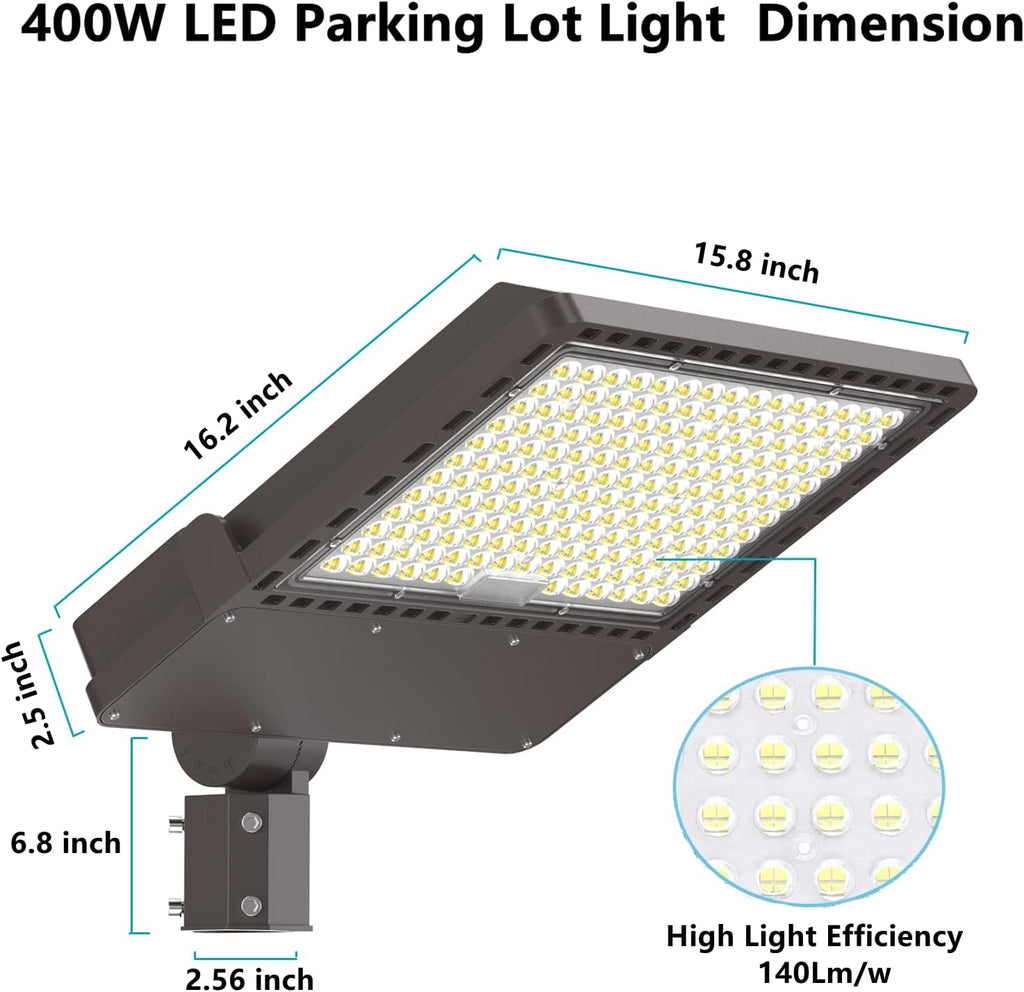 400W LED Parking Lot Light with Slip Fitter, 5000K Daylight 56000Lm, 1500W HPSHID Equivalent, Commercial Outdoor Security Flood Lighting