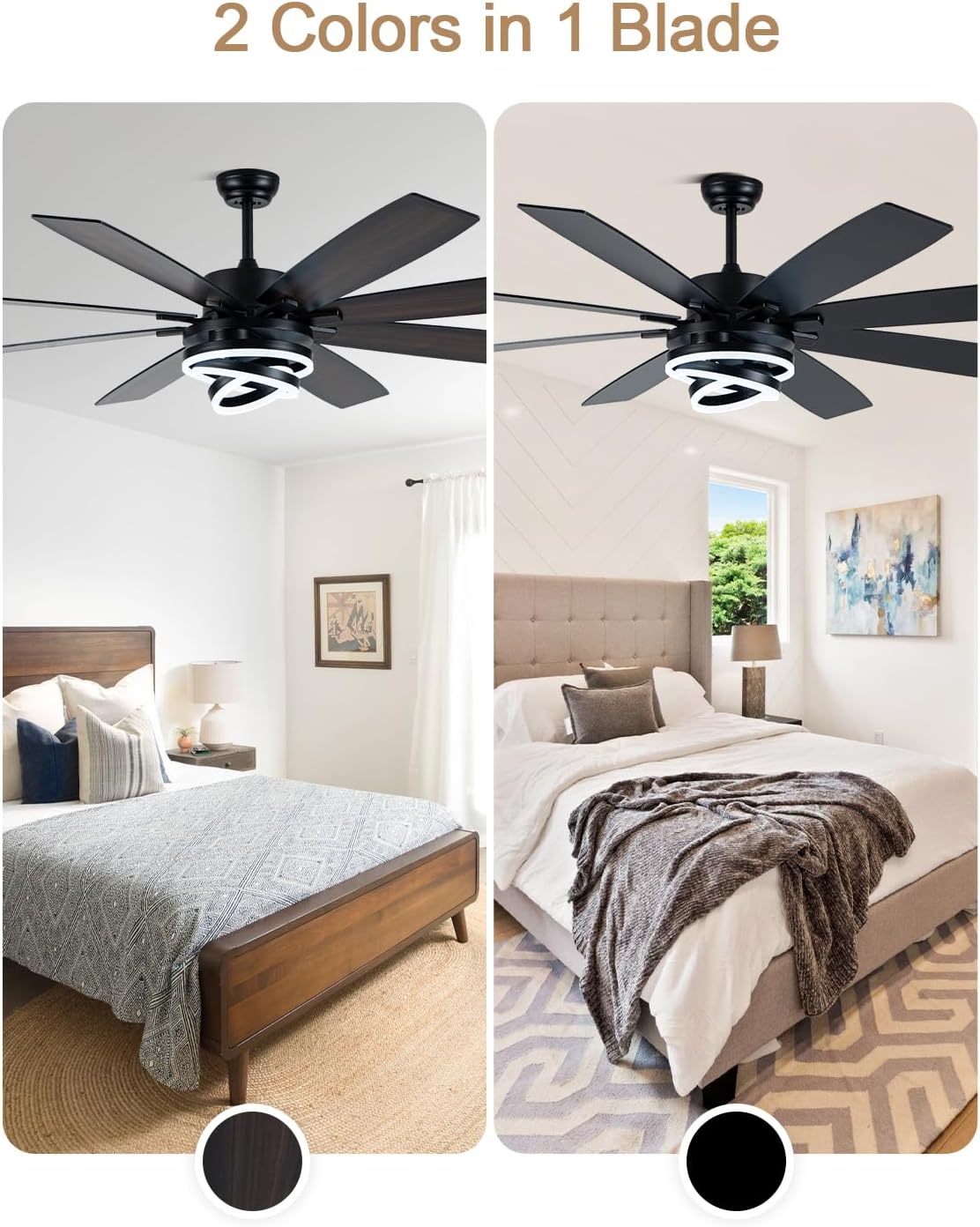 72 Inch Black Ceiling Fan with Lights and Remote Modern Fandelier Ceiling Fan Large Chandelier LED Light, Reversible Quiet DC Motor 3CCT Dimmable 6 Speed for Living Room Indoor Outdoor