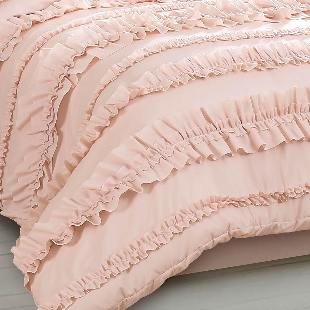 Lush Decor Belle Comforter Queen Size 4 Piece Set Blush - Ruffle Bedding Set - Cute Comforter - Coquette Decor - Queen Bedding